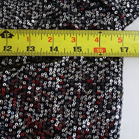 Lush Sequin Long Sleeve Crop Top Women Size XS V-Neck Surplice Black Glam Party - Picture 8 of 11